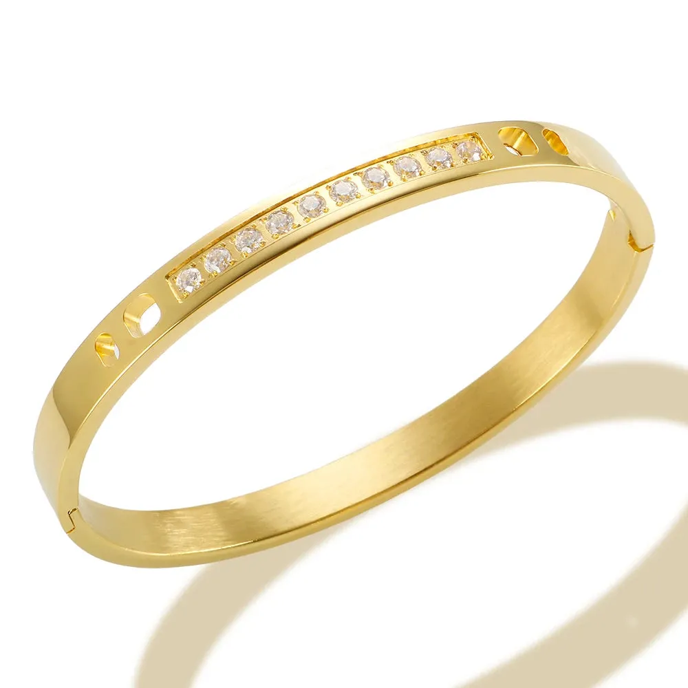 316L Stainless Steel Supernatural Gold Color Bangles Chic Cubic Zirconia Bracelets