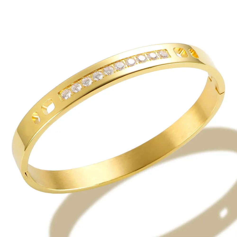 316L Stainless Steel Supernatural Gold Color Bangles Chic Cubic Zirconia Bracelets