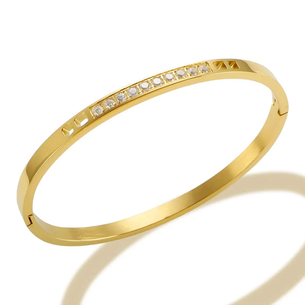316L Stainless Steel Supernatural Gold Color Bangles Chic Cubic Zirconia Bracelets