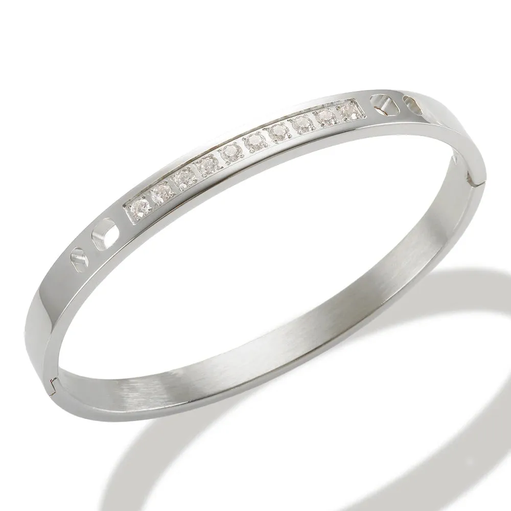 316L Stainless Steel Supernatural Gold Color Bangles Chic Cubic Zirconia Bracelets