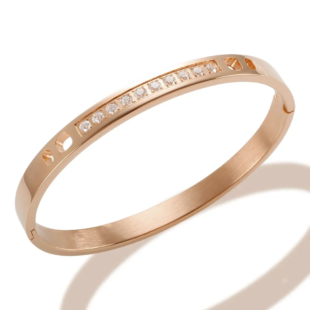 316L Stainless Steel Supernatural Gold Color Bangles Chic Cubic Zirconia Bracelets