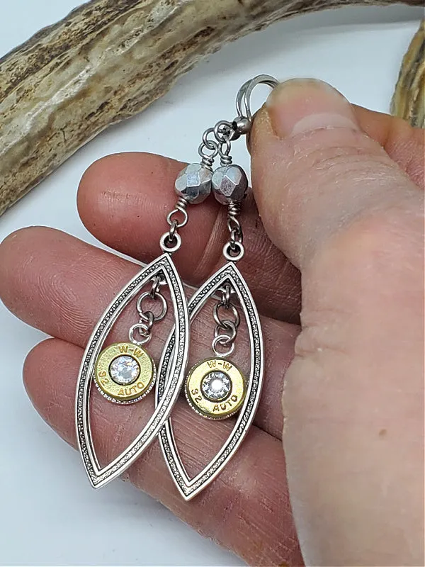 32 Auto Marquis Hoop Beaded Dangle Bullet Earrings