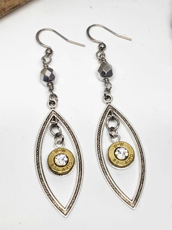 32 Auto Marquis Hoop Beaded Dangle Bullet Earrings