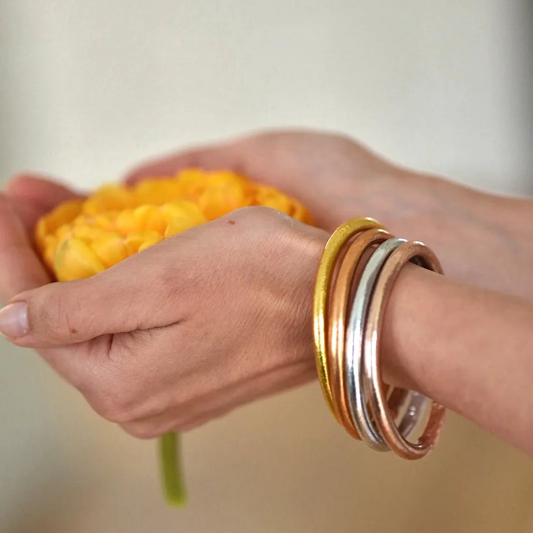 4 Colors Mix Stack of Original Gold Leaf Temple Bangles with Mantra