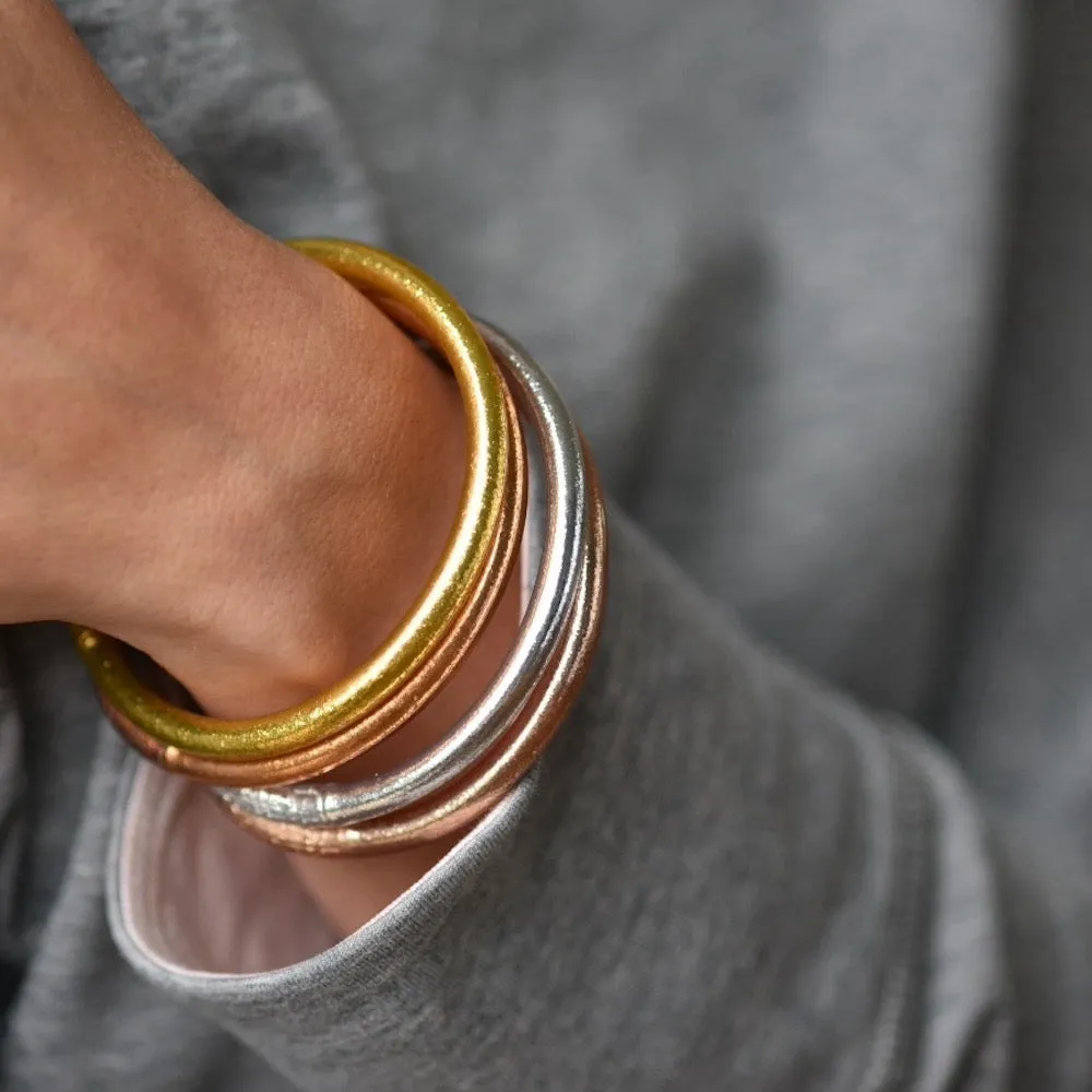 4 Colors Mix Stack of Original Gold Leaf Temple Bangles with Mantra