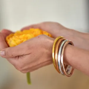 4 Colors Mix Stack of Original Gold Leaf Temple Bangles with Mantra