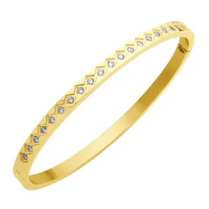 555Jewelry 4mm Sparkly CZ Stainless Steel Hinged Bangle Bracelet for Women Gold