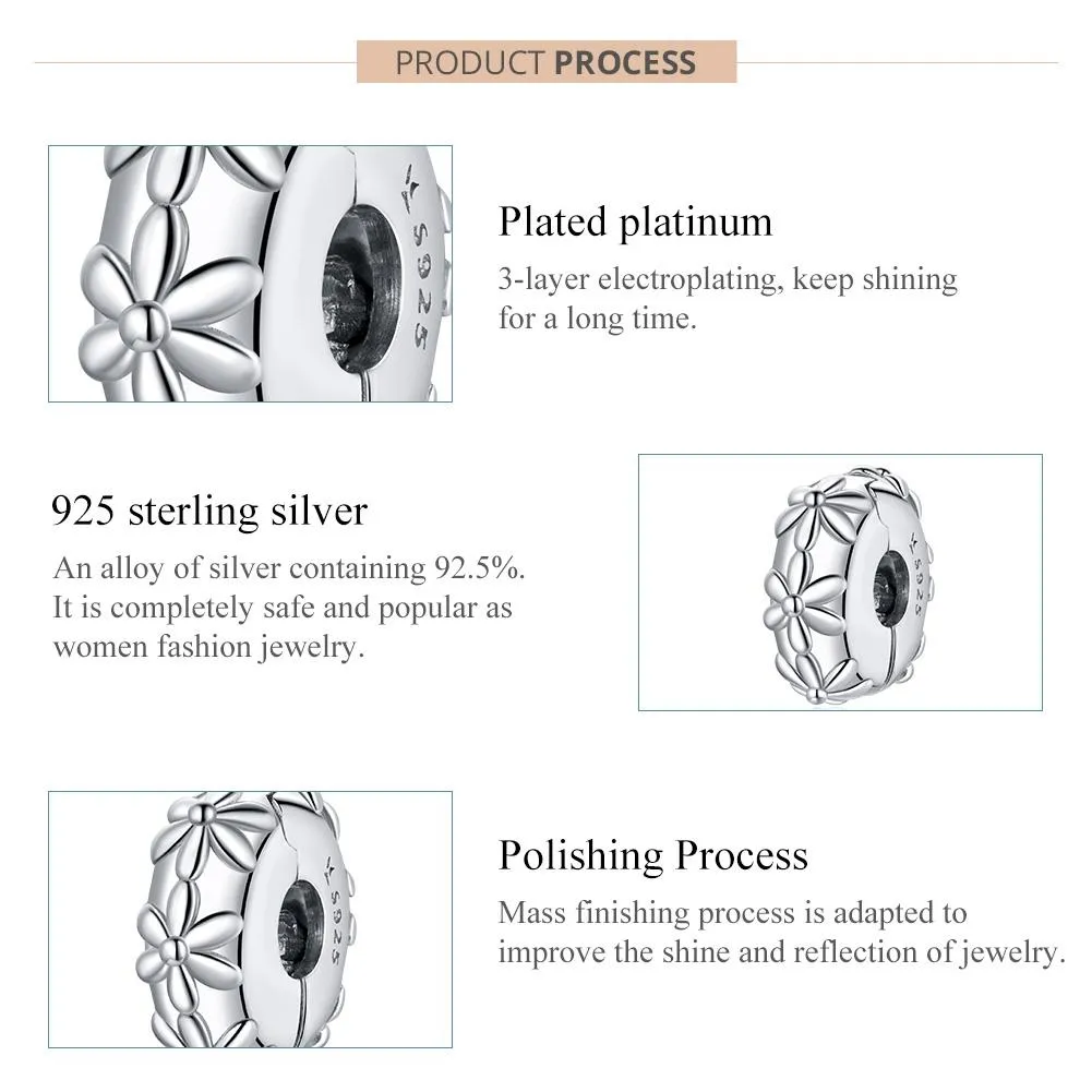 925 Sterling Silver Flower Bead Bracelet / Necklace Accessory Set