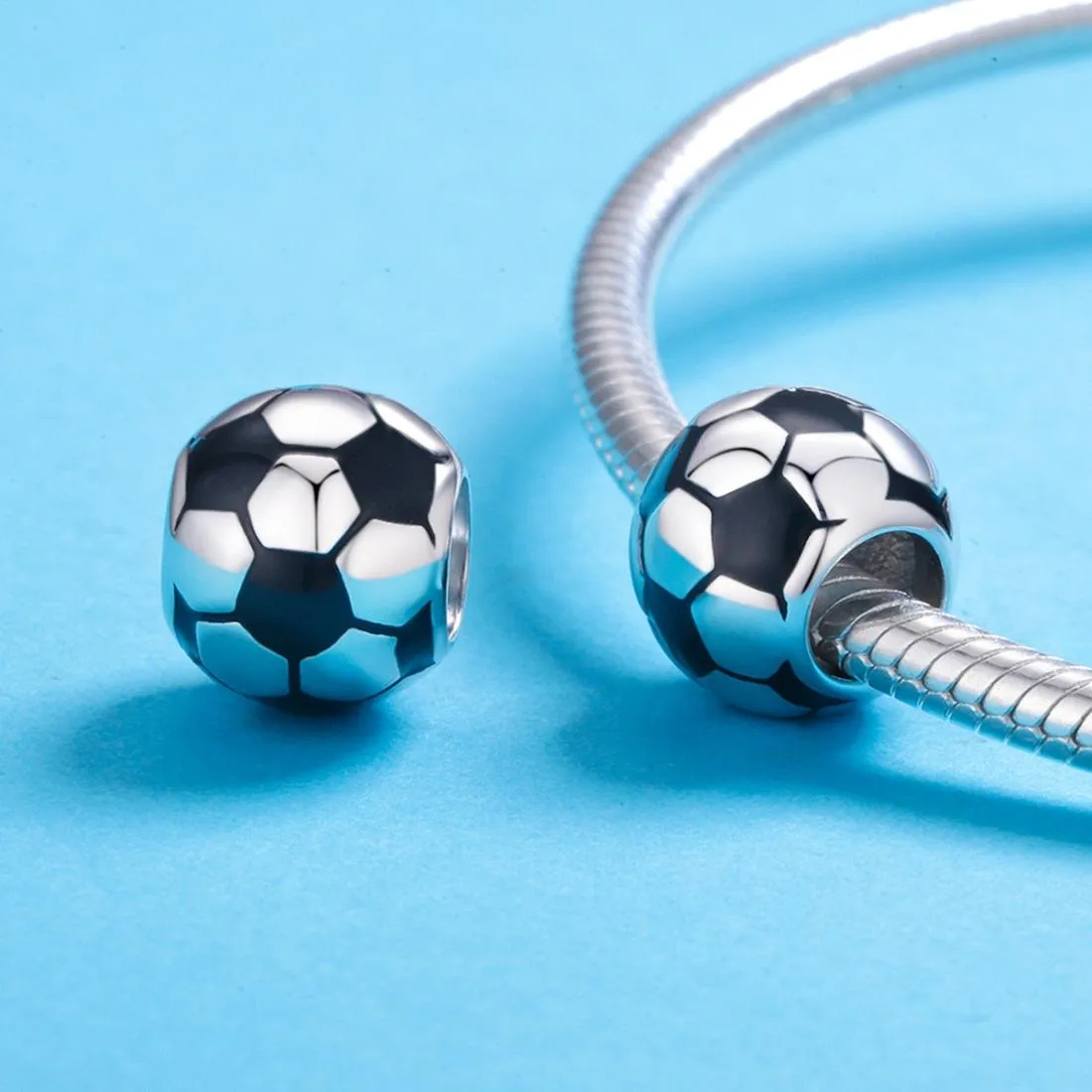 925 Sterling Silver Football Love Pendant Beads