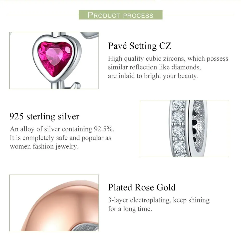 925 Sterling Silver Openable Heart Key Charm For Diy Bracelets