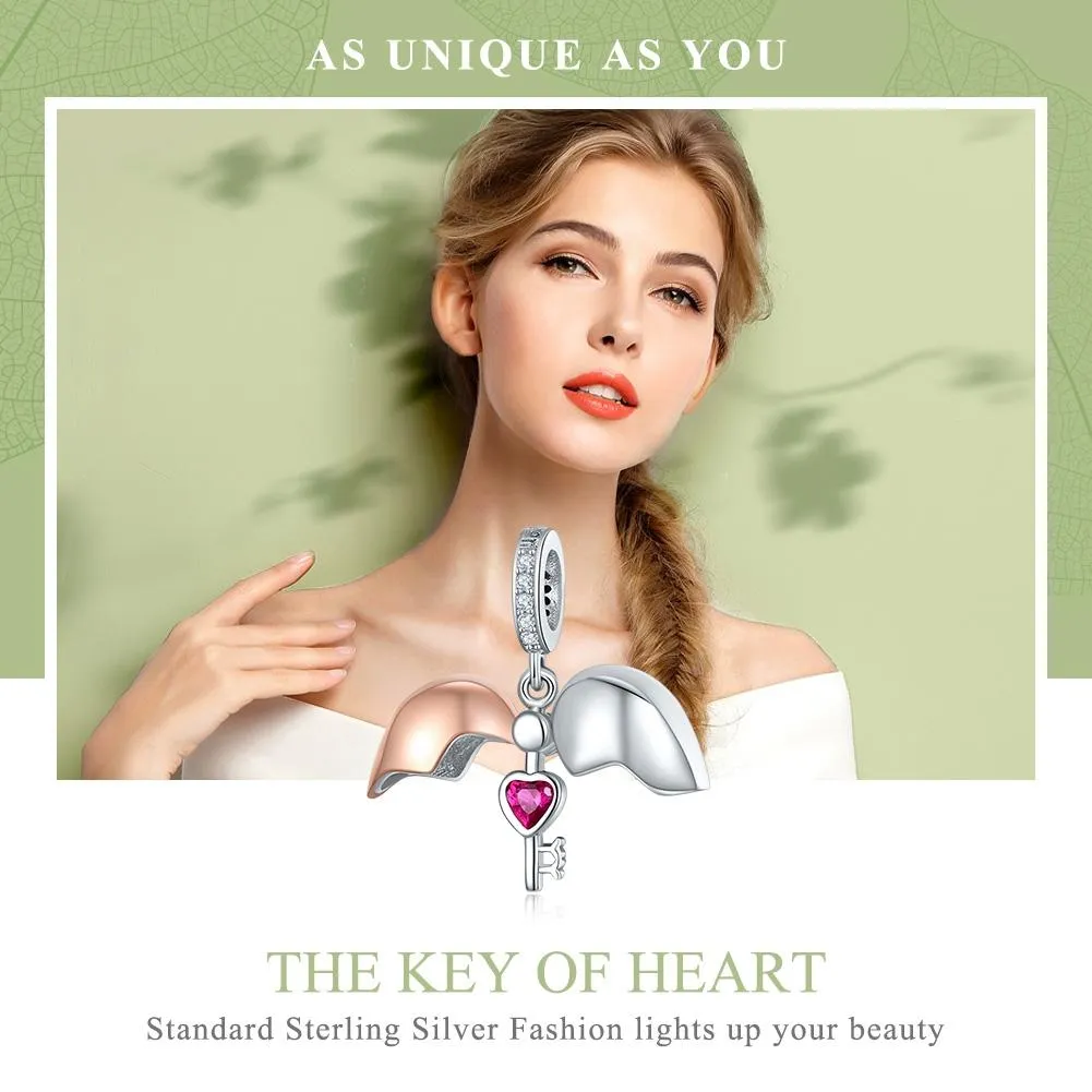 925 Sterling Silver Openable Heart Key Charm For Diy Bracelets
