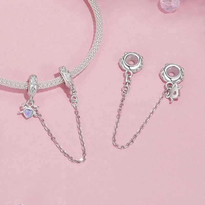925 Sterling Silver Platinum Opal Bow Safety Chain