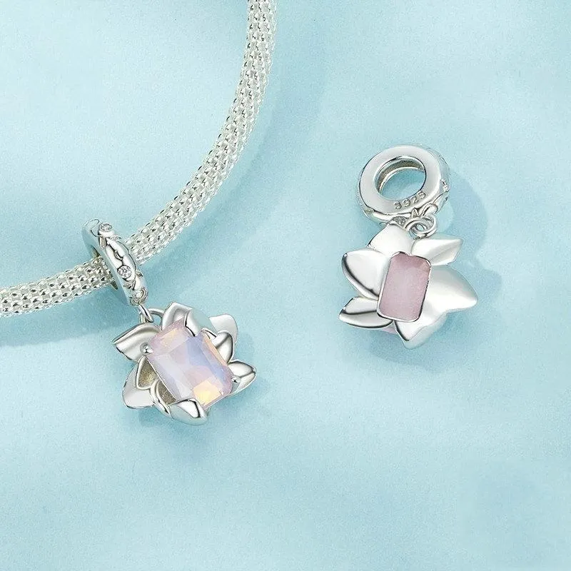 925 Sterling Silver Platinum Plated 3D Lotus Pendant
