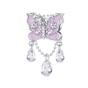 925 Sterling Silver Purple Butterfly Necklace Pendant For Diy Bracelets