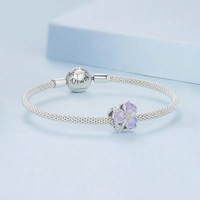 925 Sterling Silver Purple Flower Beads For Diy Bracelets