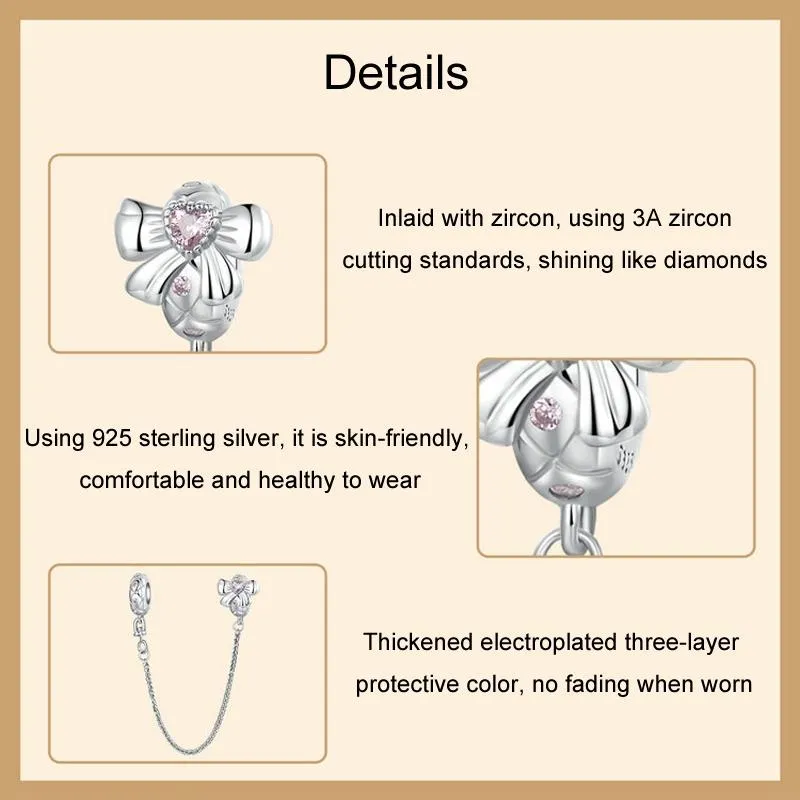 925 Sterling Silver Romantic Bow Safety Chain For Diy Beaded Accessories