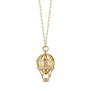 Adventure 18K Yellow Gold Hot Hair Balloon Freshwater Pearl & Diamond Charm Necklace