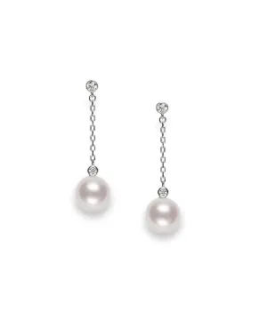 Akoya Cultured Pearl and Diamond Drop Earrings - White Gold