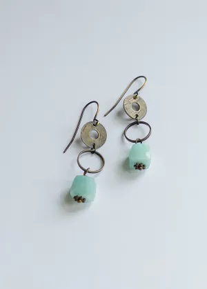 Amazonite mid length Drop Earrings -Brass