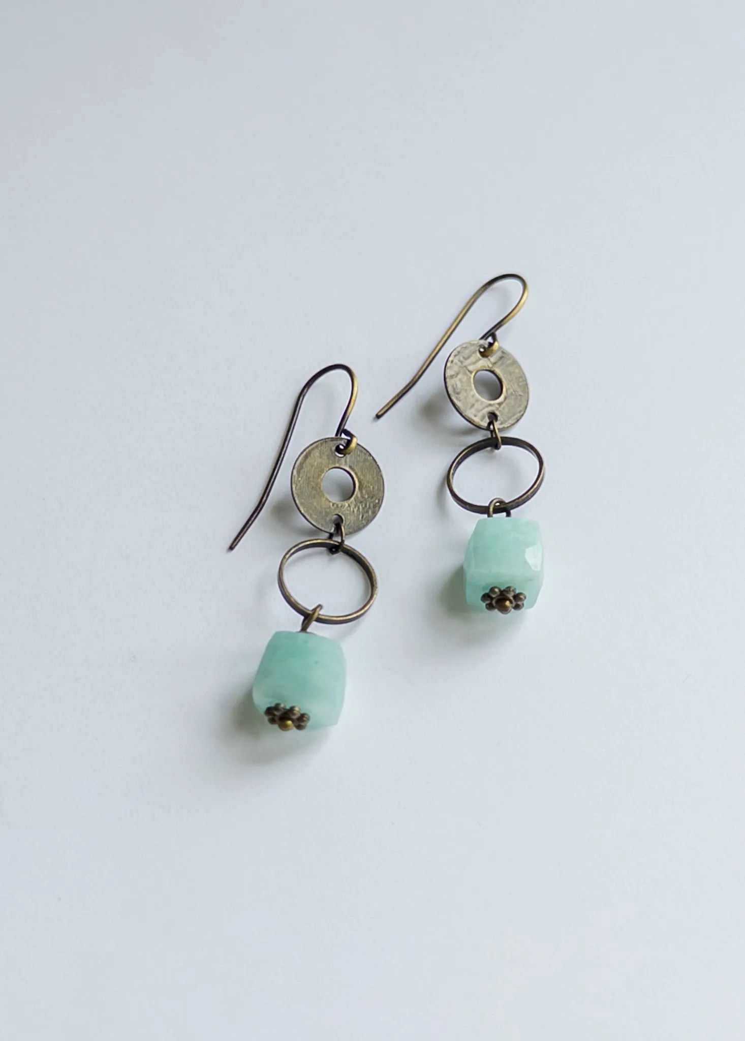 Amazonite mid length Drop Earrings -Brass