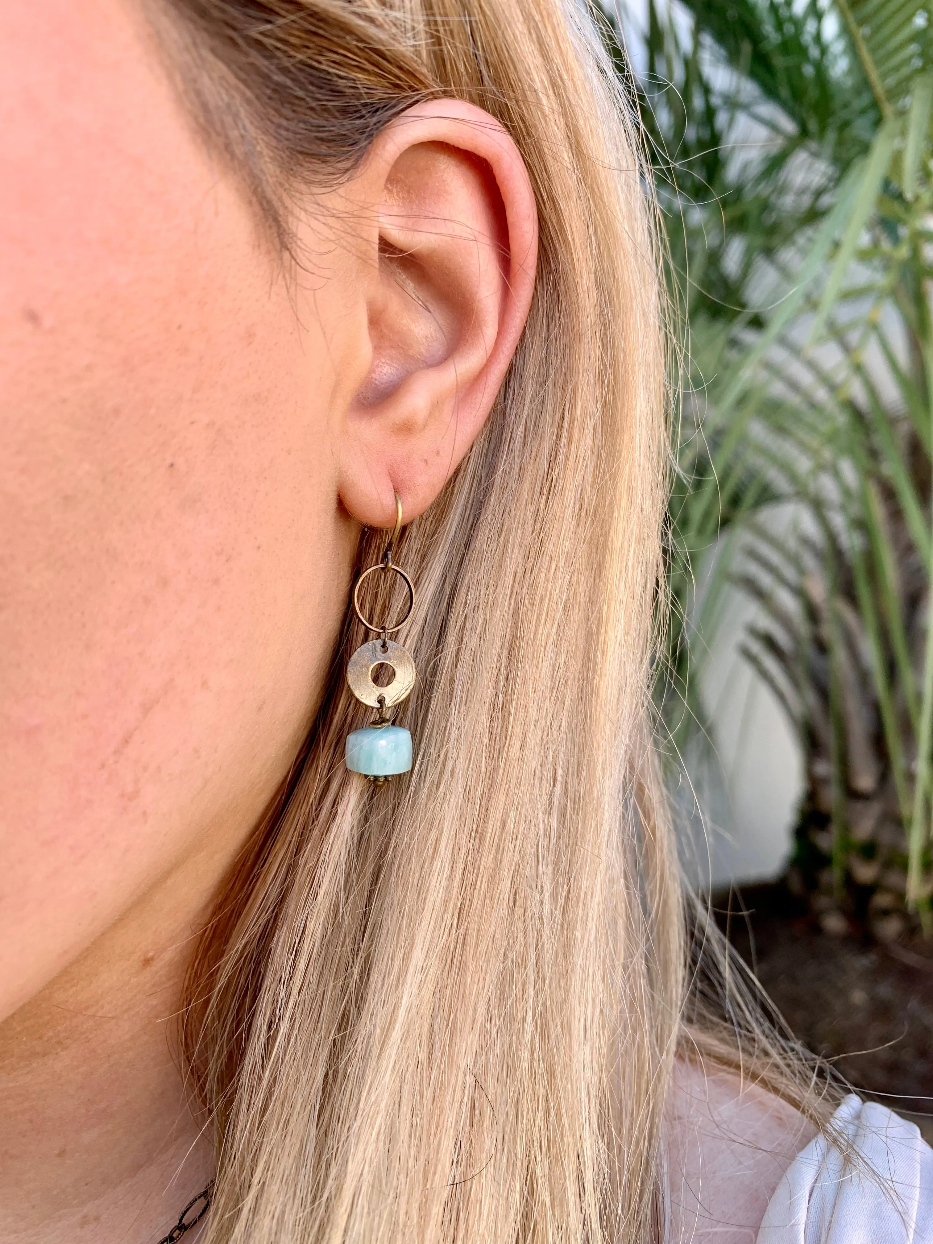 Amazonite mid length Drop Earrings -Brass