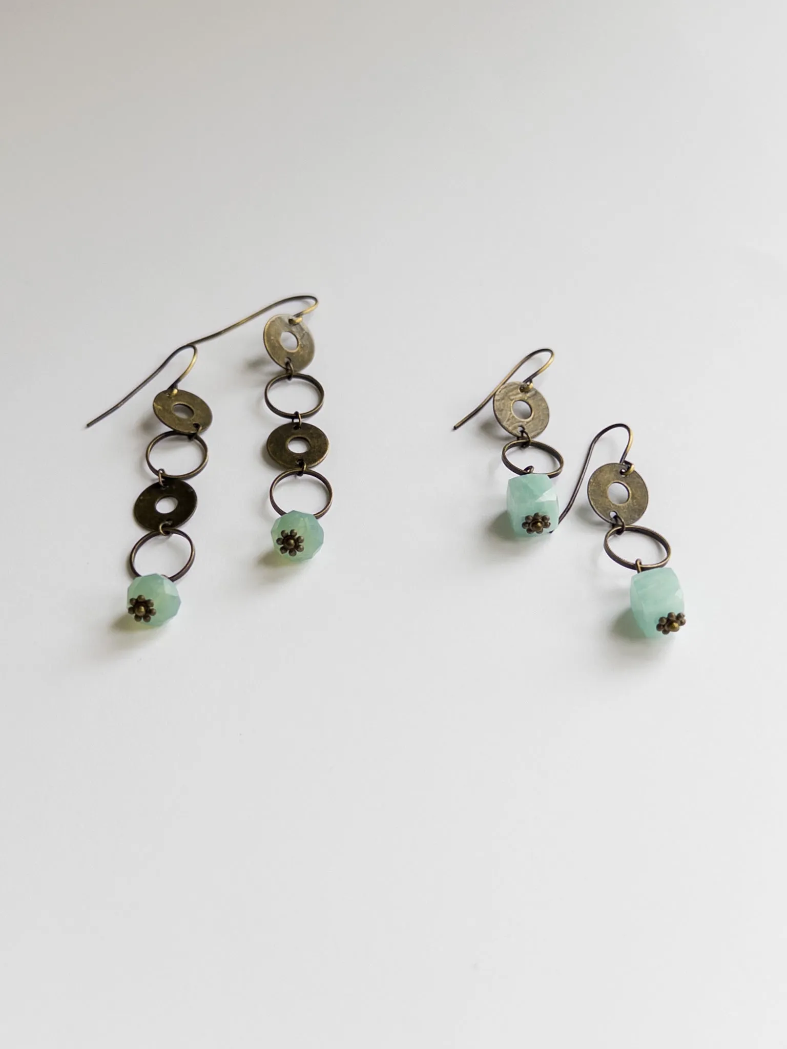 Amazonite mid length Drop Earrings -Brass