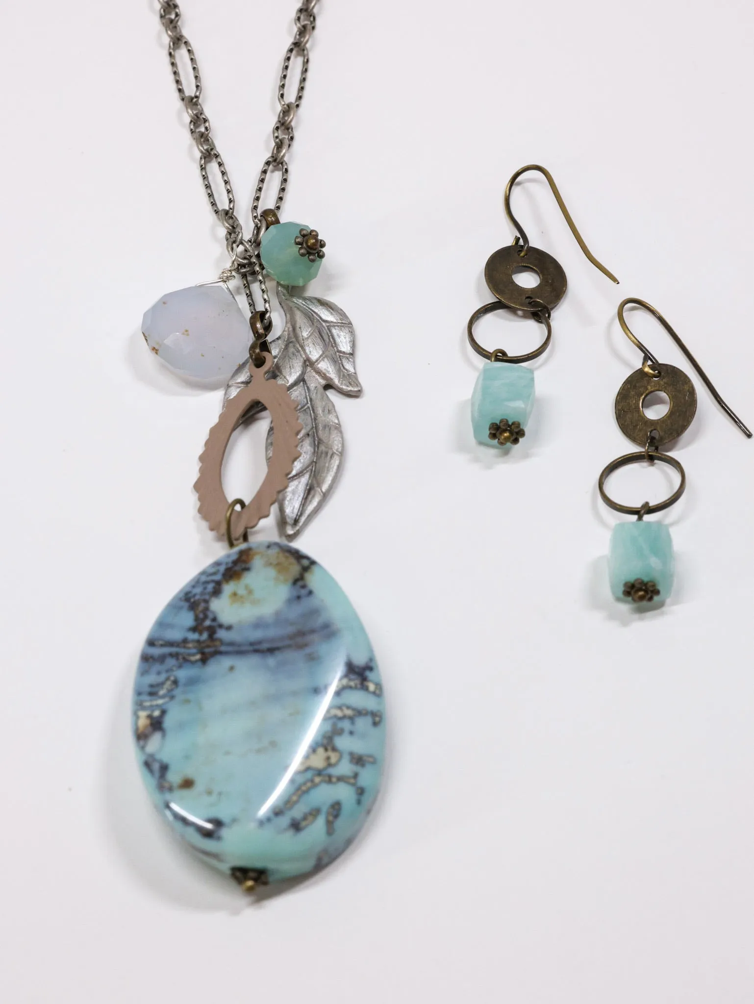 Amazonite mid length Drop Earrings -Brass