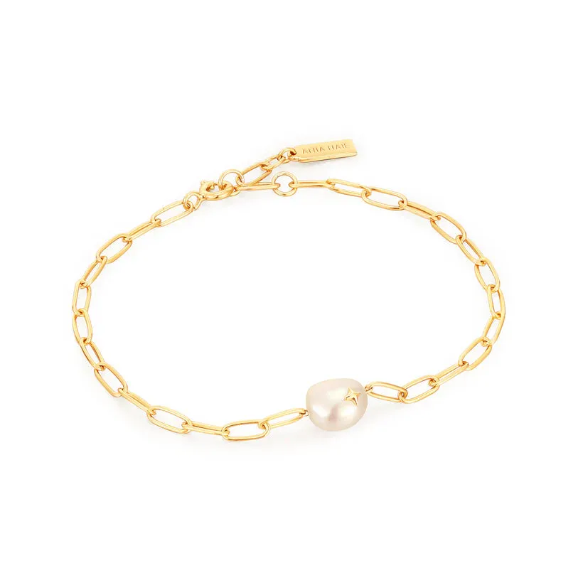 Ania Haie Gold Plated Chain & Single Pearl Bracelet