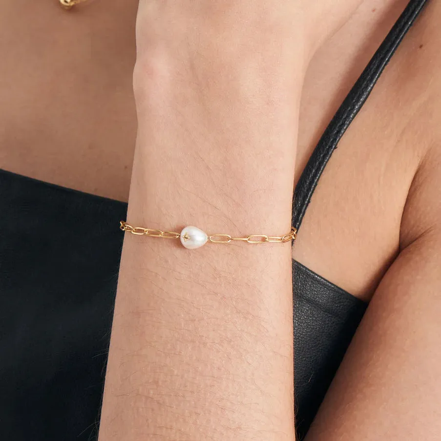 Ania Haie Gold Plated Chain & Single Pearl Bracelet