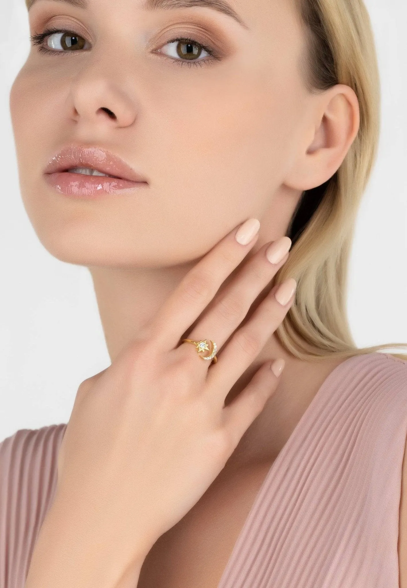 Astrid Moon & Star Ring in Gold