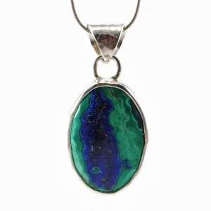 Azurite & Malachite 10.41ct Cabochon Sterling Silver Handcrafted Pendant
