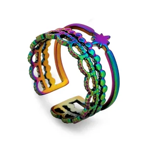 BESHEEK Rainbow Electroplate Adjustable Ring | Hypoallergenic Boho Beach Gala Wedding Style Fashion Jewelry