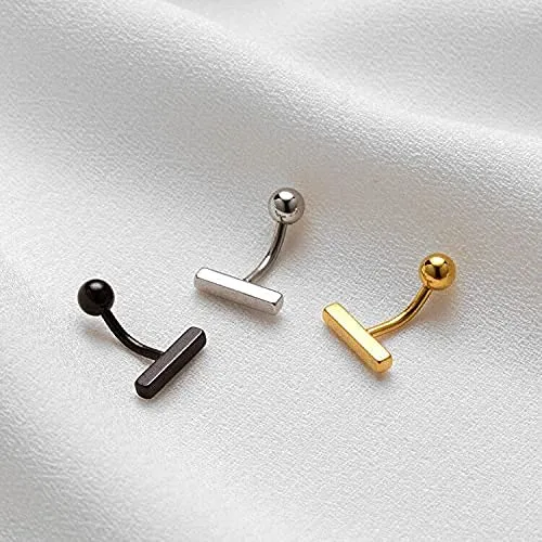 BLBLJERY Small Belly Button Ring Belly Rings Surgical Steel Dainty Bar Navel Ring Simple Belly Rings Belly Button Piercing 16g-black