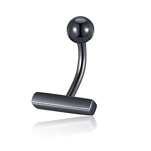 BLBLJERY Small Belly Button Ring Belly Rings Surgical Steel Dainty Bar Navel Ring Simple Belly Rings Belly Button Piercing 16g-black