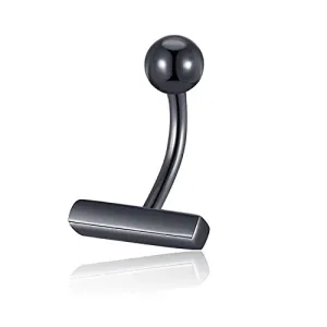 BLBLJERY Small Belly Button Ring Belly Rings Surgical Steel Dainty Bar Navel Ring Simple Belly Rings Belly Button Piercing 16g-black