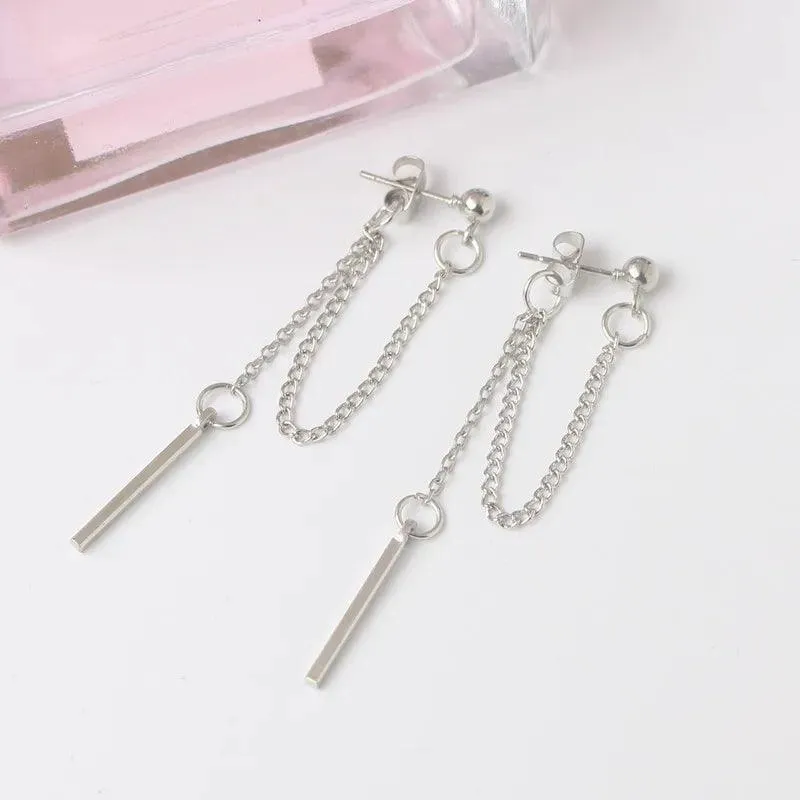 Chain Silver Tassel Earrings, Bohemian Geometric Style, Lightweight Zinc Alloy, Perfect for Parties, Weddings, and Casual Wear