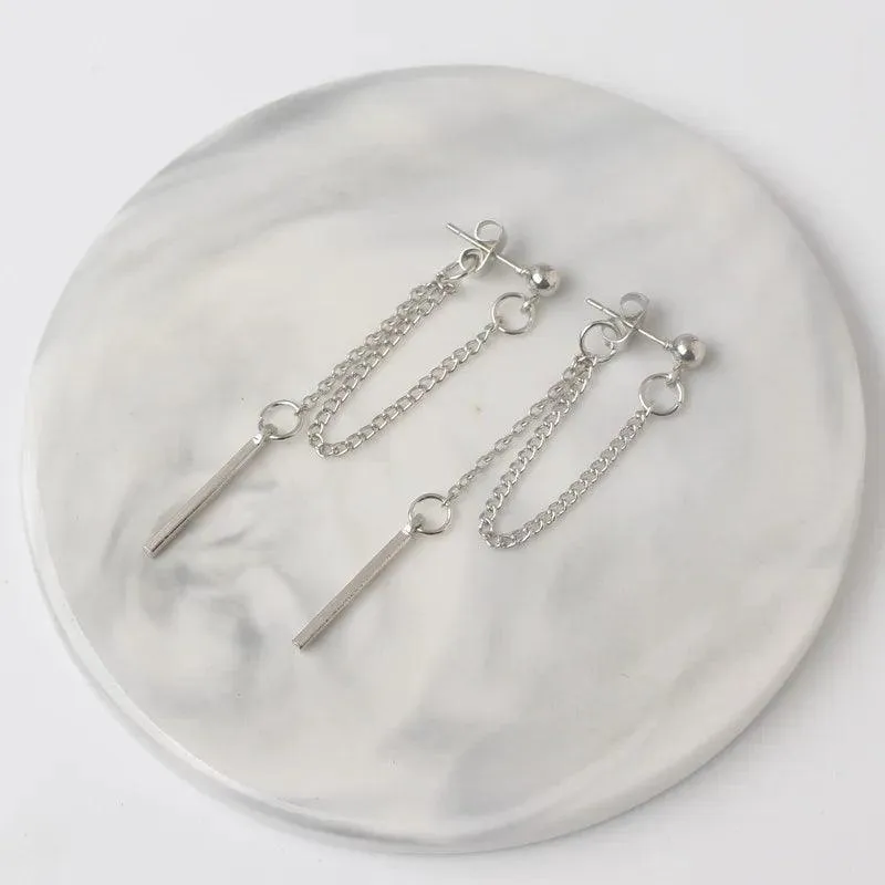 Chain Silver Tassel Earrings, Bohemian Geometric Style, Lightweight Zinc Alloy, Perfect for Parties, Weddings, and Casual Wear
