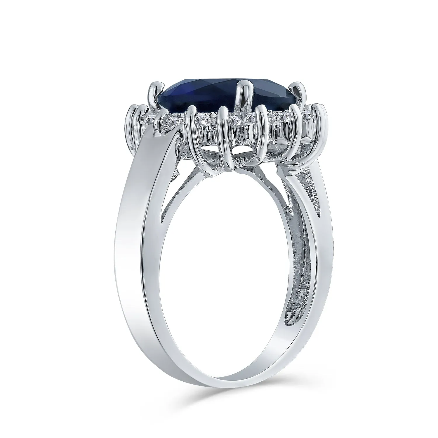 Classic 5CTW Royal Blue CZ Crown Halo Oval Simulated Sapphire Engagement Ring
