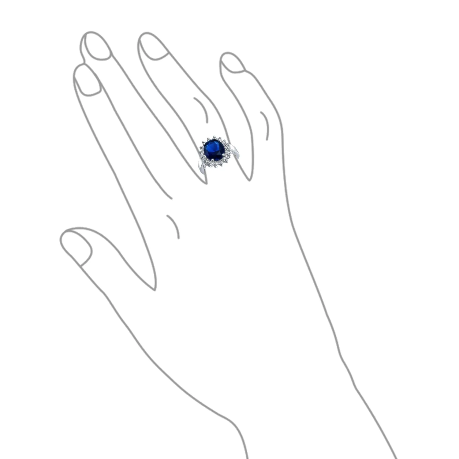 Classic 5CTW Royal Blue CZ Crown Halo Oval Simulated Sapphire Engagement Ring