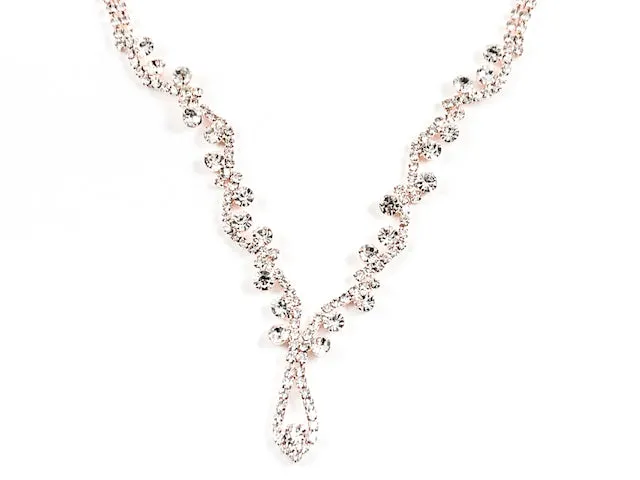 Classic Beautiful CZ Design Pink Gold Tone Earring Necklace Fashion Set
