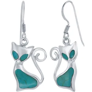 Classic Women's Earrings - Created Turquoise Cat Design French Wire Closure | D-8035