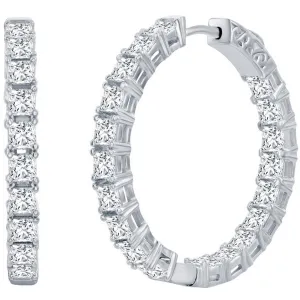 Classic Women's Earrings - Silver 3x30mm Square White CZ Inside Outside Hoop | D-7977