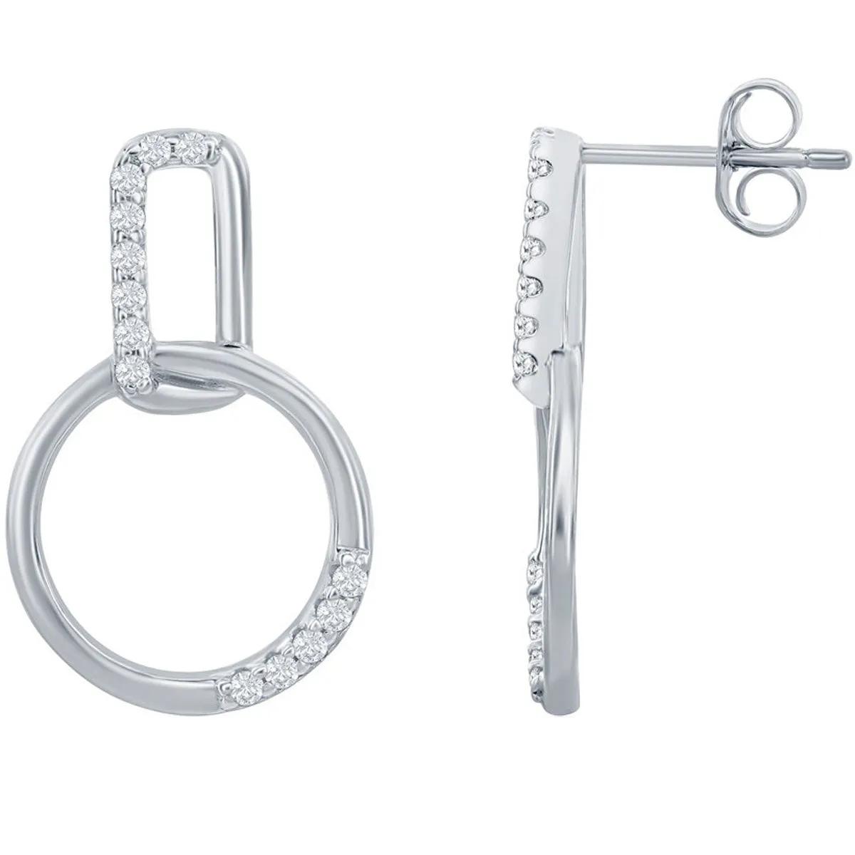 Classic Women's Earrings - Sterling Silver CZ Door Knocker Post Back Closure | D-7853