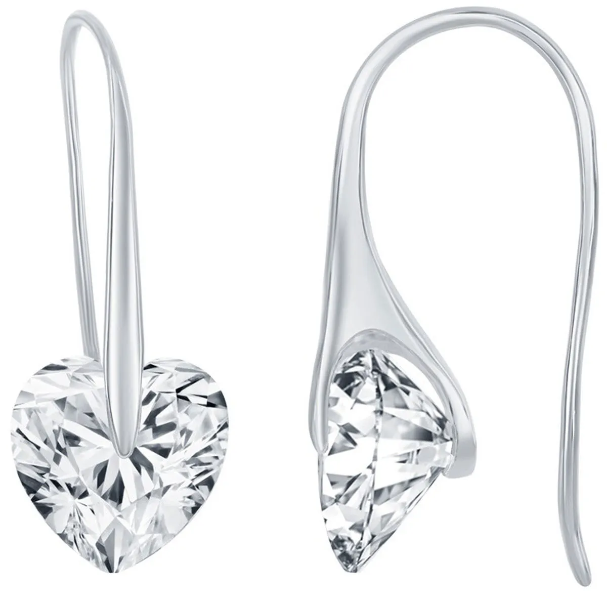 Classic Women's Earrings - Sterling Silver Heart Shape White CZ Frenchwire | D-7875