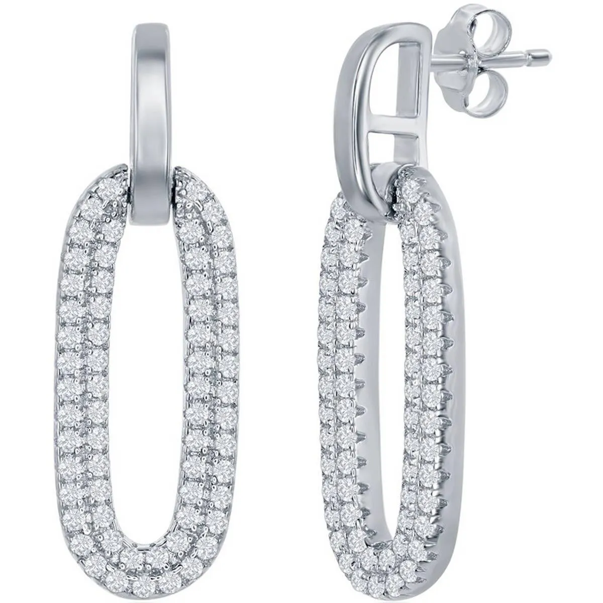 Classic Women's Earrings - Sterling Silver Oval Micro Pave CZ Door Knocker | D-7848