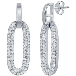 Classic Women's Earrings - Sterling Silver Oval Micro Pave CZ Door Knocker | D-7848