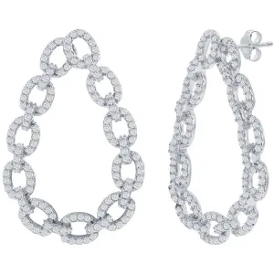 Classic Women's Earrings - Sterling Silver Paperclip White CZ Pear Shaped | D-7906