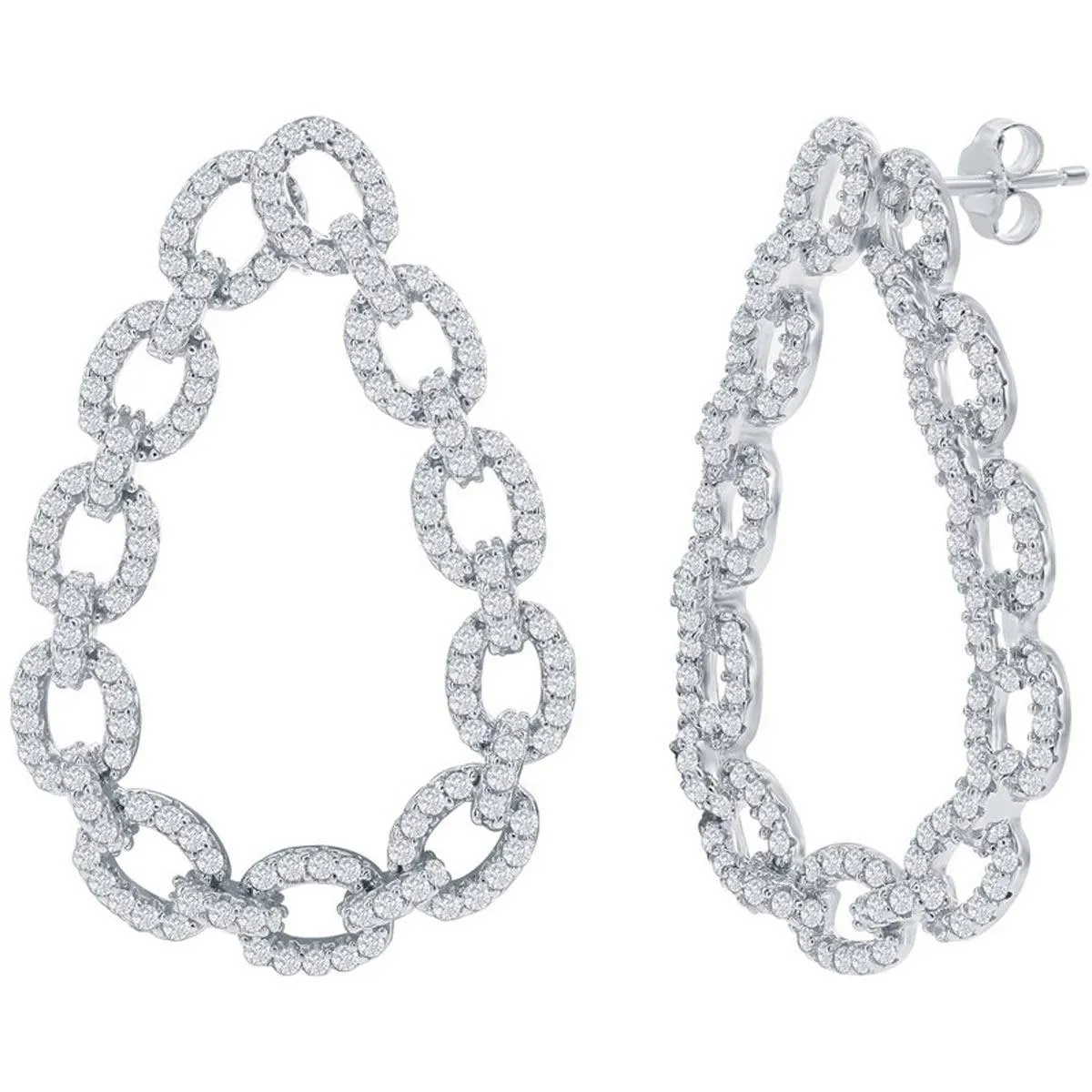 Classic Women's Earrings - Sterling Silver Paperclip White CZ Pear Shaped | D-7906