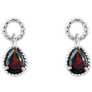 Classic Women's Earrings - Sterling Silver Pear Shape Garnet Twisted Wire | D-4031