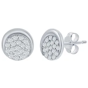 Classic Women's Earrings - Sterling Silver Round CZ Half Moon Stud | D-8396